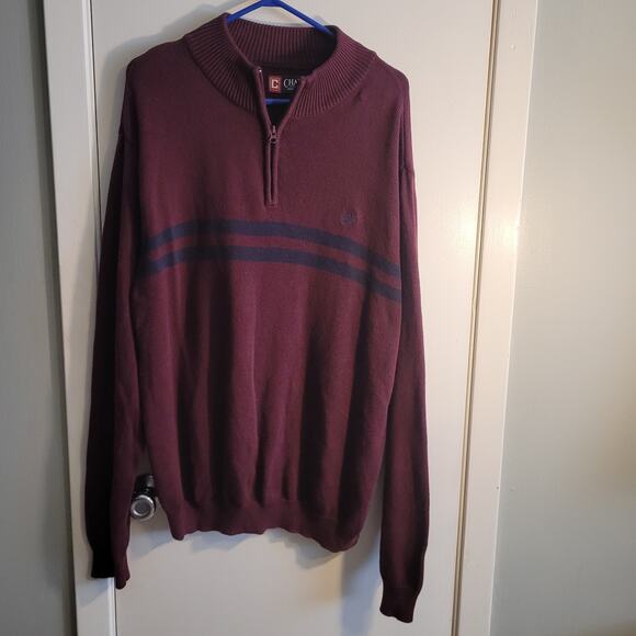 Vntg Y2K Chaps 1/4 Zip Sweater Sz XL Cotton Burgundy Stripe Preppy Dadcore Retro - Picture 1 of 7